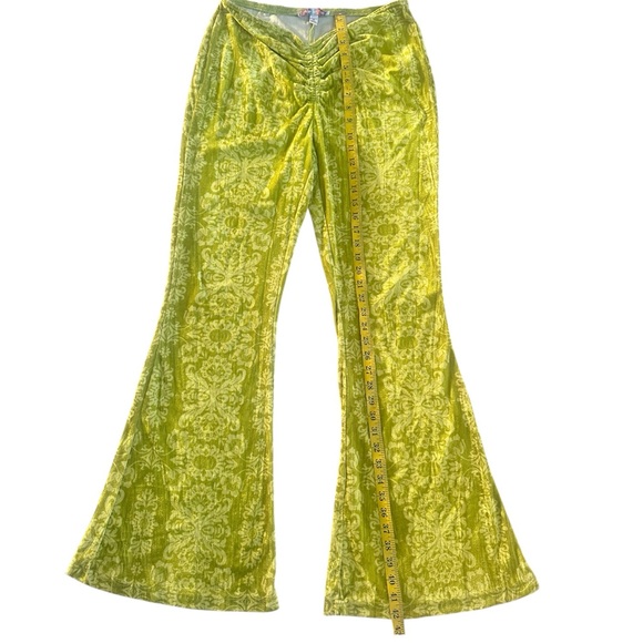 Urban Outfitters Lime Green Velvet Flare Wide Leg Pants - Picture 3 of 8